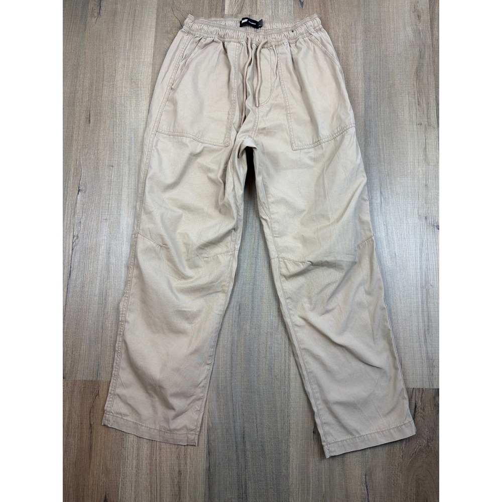 Pull&Bear STWD Mens Tan Khaki Cargo Pants Elastic Waist Straight Leg Size S 30